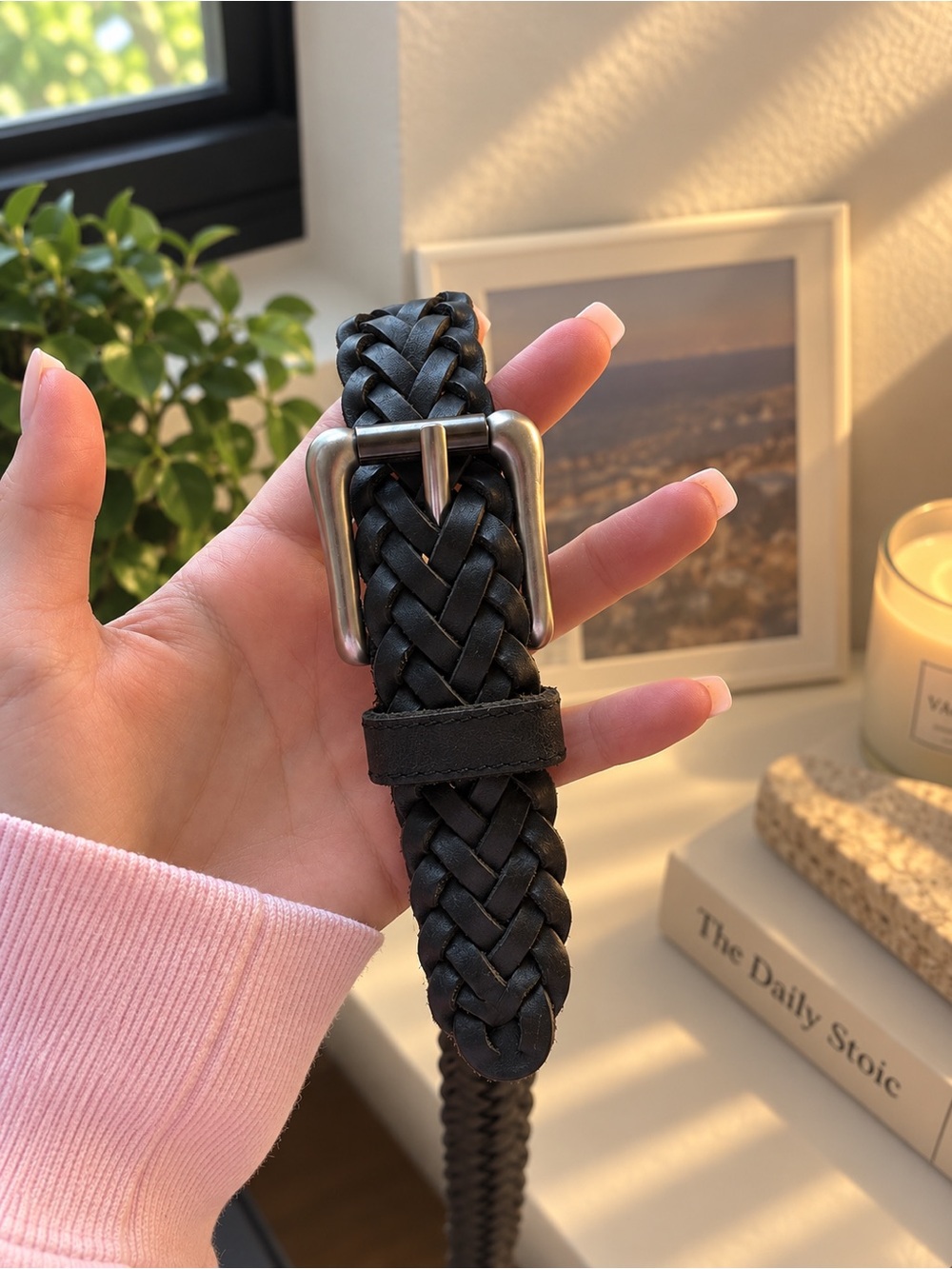 100% Genuine Leather Black Braided Belt – Silver Buckle – Made in Guatemala